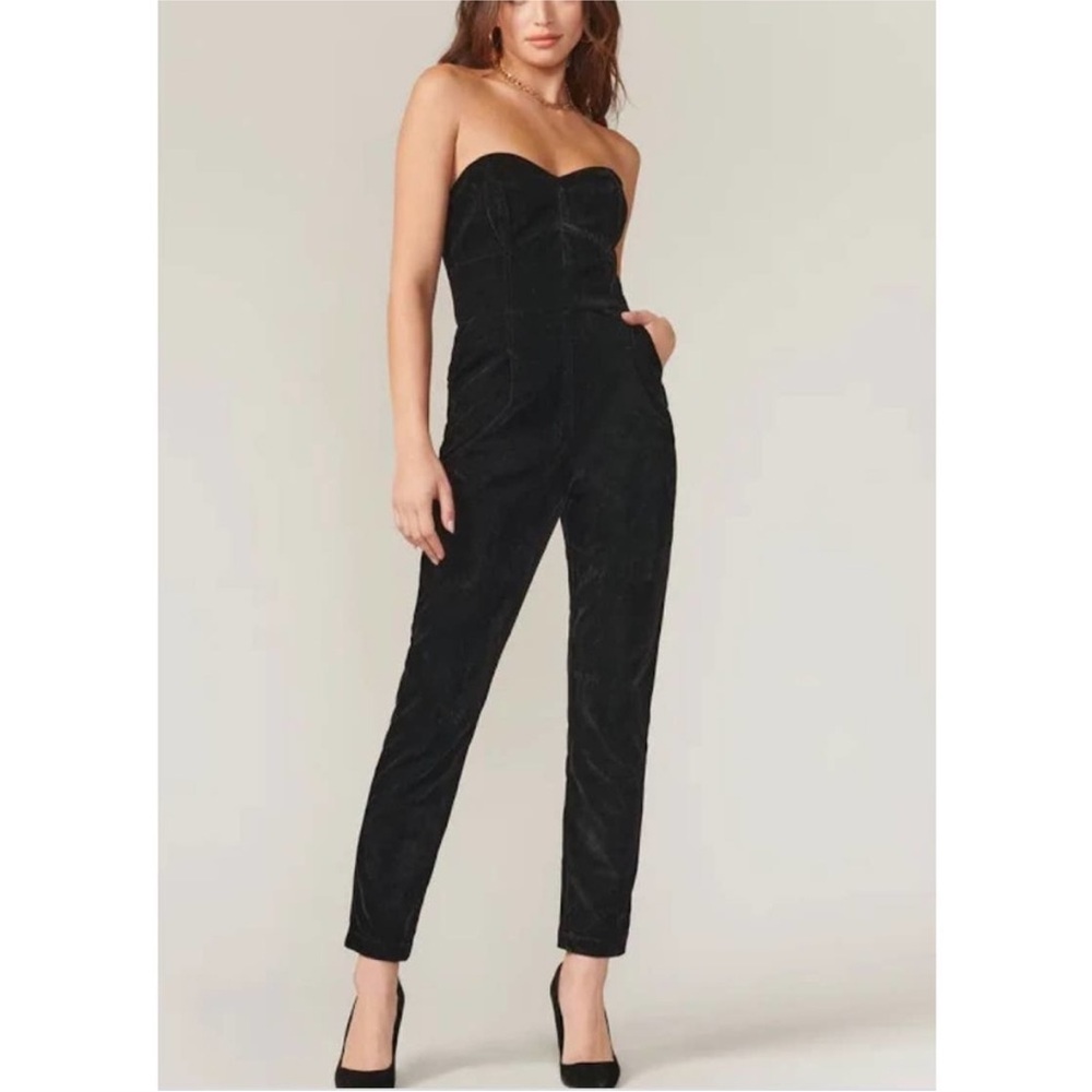 NWT Adelyn Rae BLACK Hayden Strapless Velvet Evening Cocktail Jumpsuit Small - Picture 1 of 9